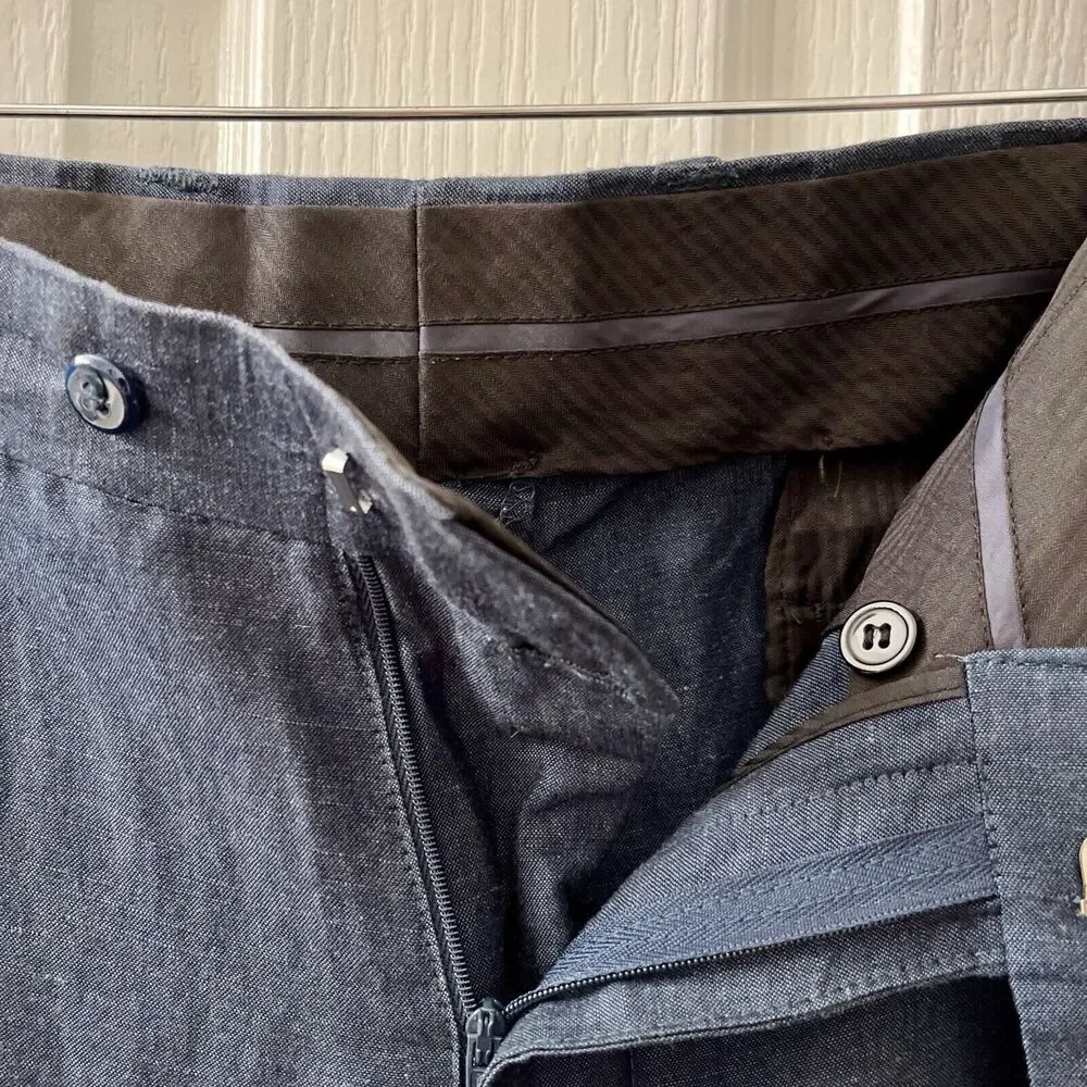 Louis Raphael Tailored Men's Linen Blend‎ Dress Pants 36x30 Navy Blue Preppy